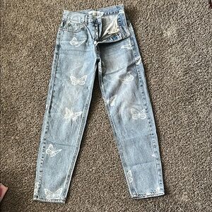 Women's Blue Butterfly Print high rise Jeans